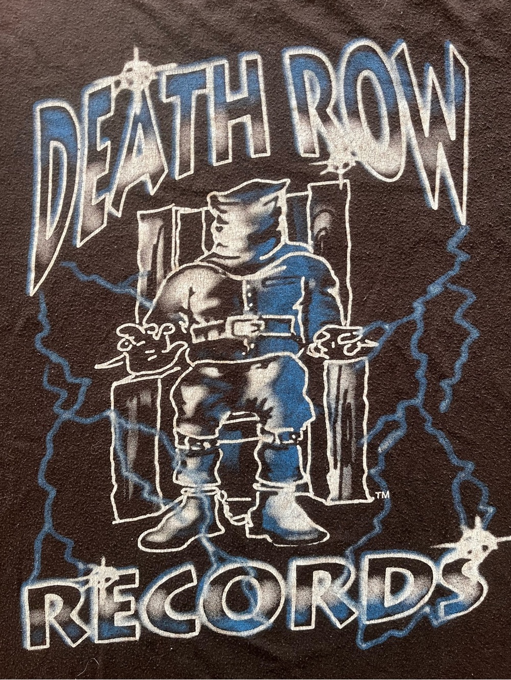 Death Row Records Graphic T-Shirt - Black with Blue & White Print